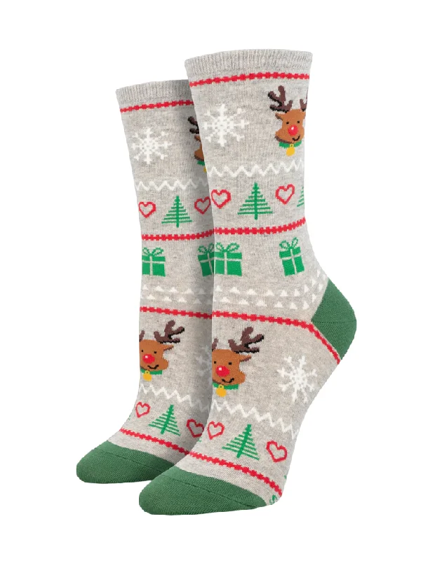 sock patterns -  Reindeer Fair Isle - Grey Heather