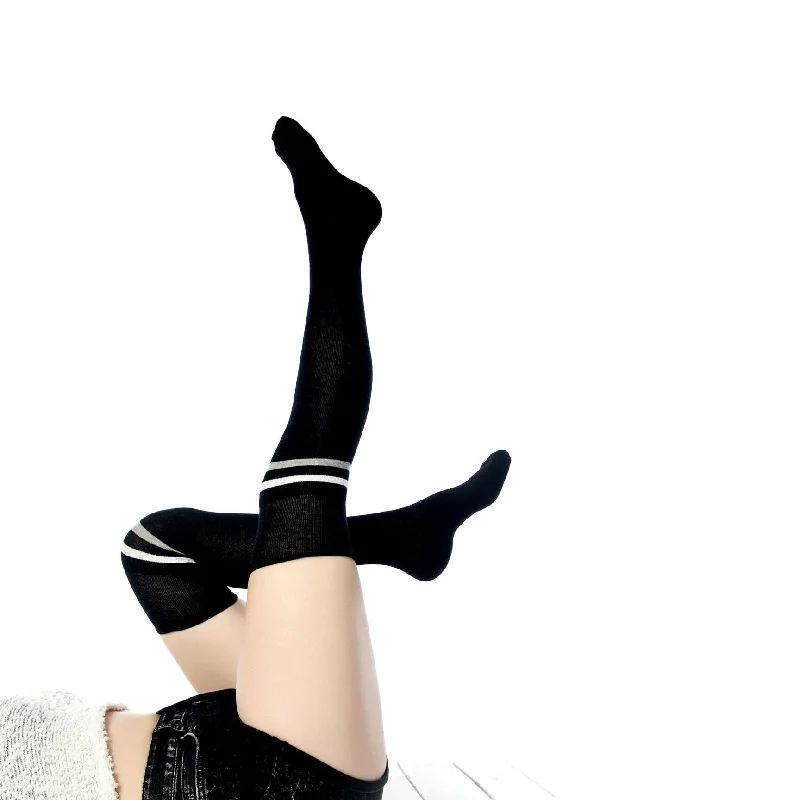 sock breathability -  Women's Long Over the Knee Socks, Gift Idea for Her, Black Stripe Thigh High, Skating Socks, Knee High Sock, Stocking Gift, Cotton Knee Sock