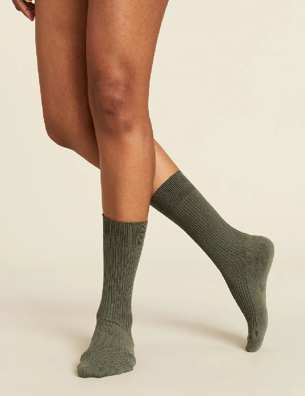 sock lovers -  Women's Ribbed Crew Socks - Moss