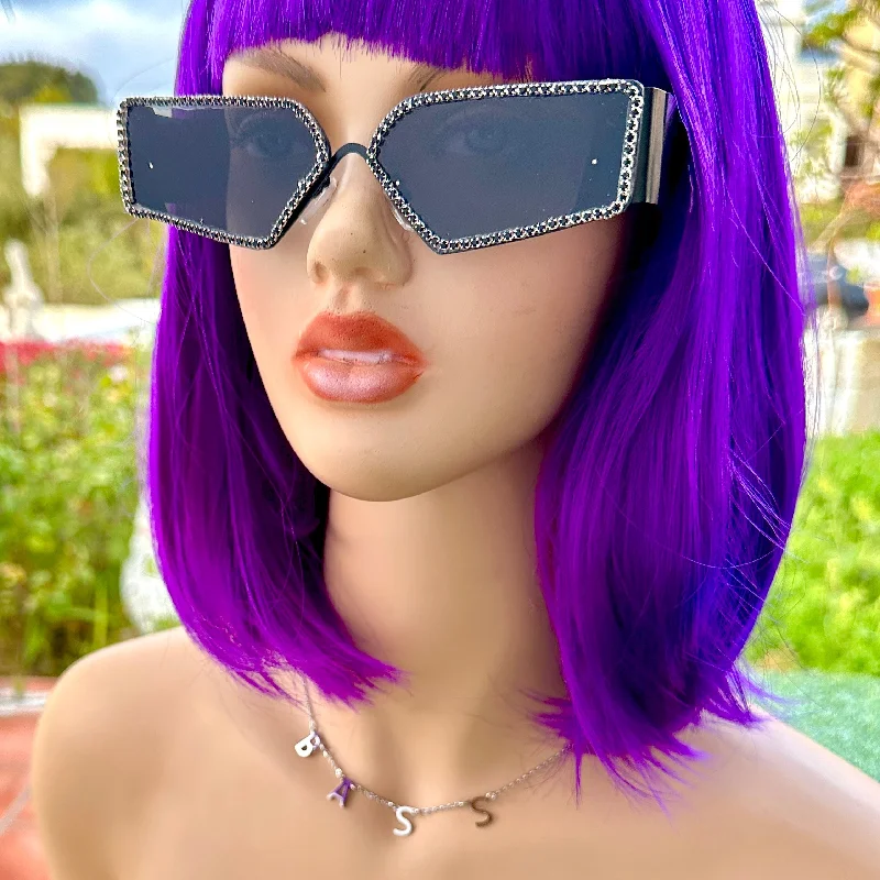 sunglasses for snowy gatherings -  Black Sunglasses With Rhinestones