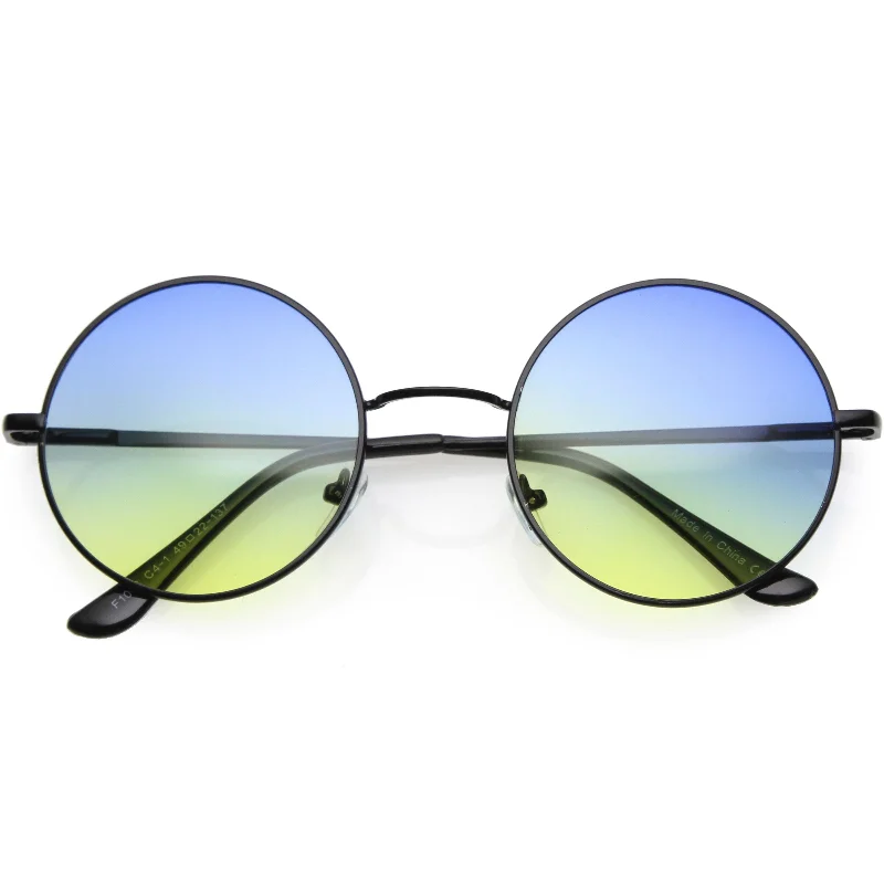 sunglasses with frosty turns -  Medium Classic Lennon Style Gradient Colored Lens Thin Metal Frame Round Sunglasses 53mm C990