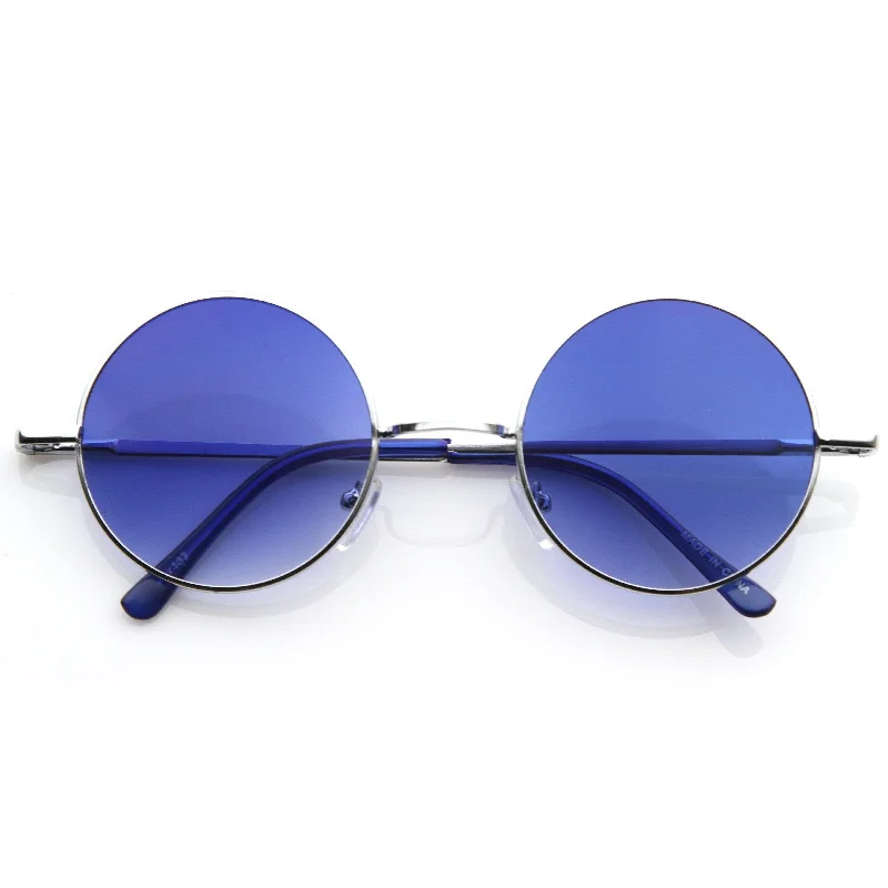 sunglasses for snowy parades -  Retro Hippie Metal Lennon Round Color Lens Sunglasses 8594