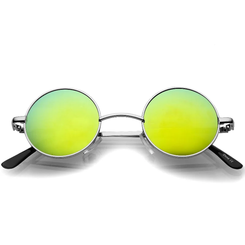 sunglasses for snowy dings -  Retro Lennon Style Round Circle Metal Mirror Lens Sunglasses 1408