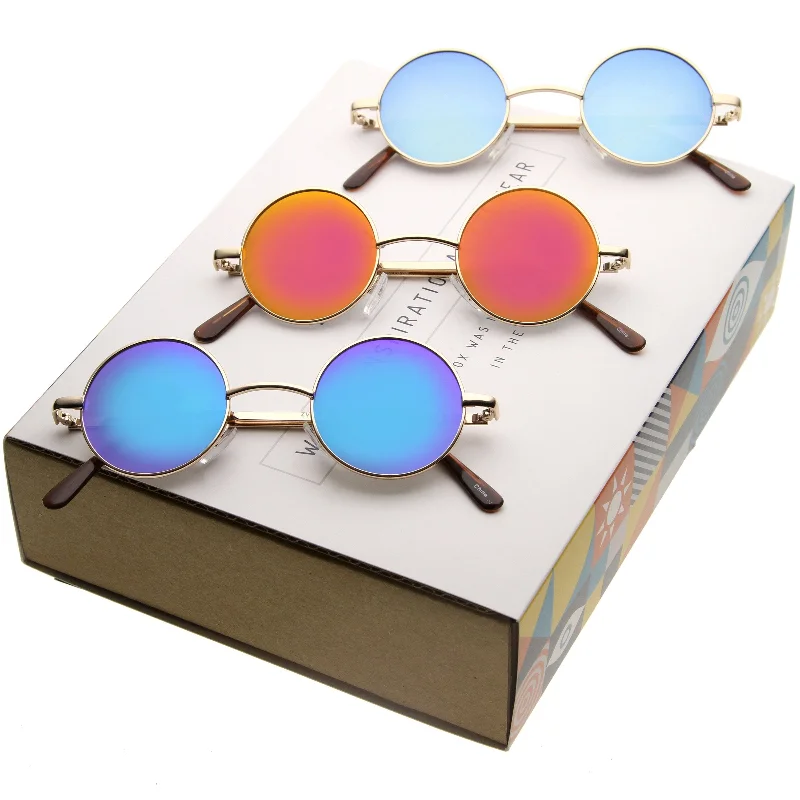 sunglasses with frosty tides -  Small Retro Round Lennon Inspired Mirrored Lens Sunglasses A970 [Promo Box]